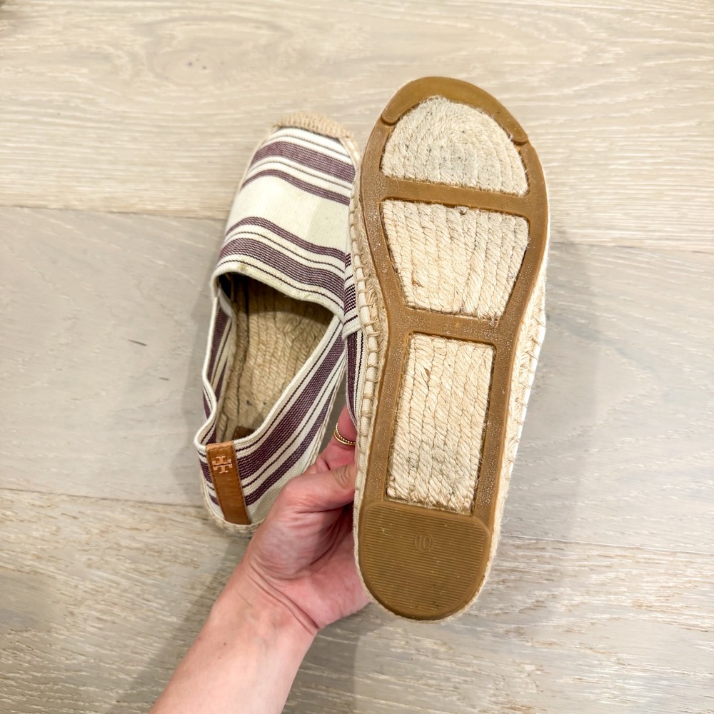 Tory Burch Awning Nautical Boho Stripe Maroon Espadrilles Shoes Slip On 10 - Picture 6 of 8